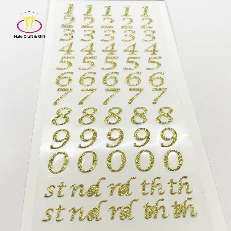 10 Sheets Gold Glitter Number Stickers 0-9 - Small Self-Adhesive For Crafts, Car, Phone, DIY