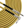 Guitar Instrument Cable - Right Angle 14 Inch TS to Straight 14 Inch TS 20 FT Brown Yellow Tweed Cloth Jacket - 20 Feet Pro Cord