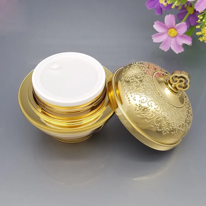 50G Face cream high grade Double wall gold cosmetics empty crown plastic Acrylic jar for skin care packaging with base
