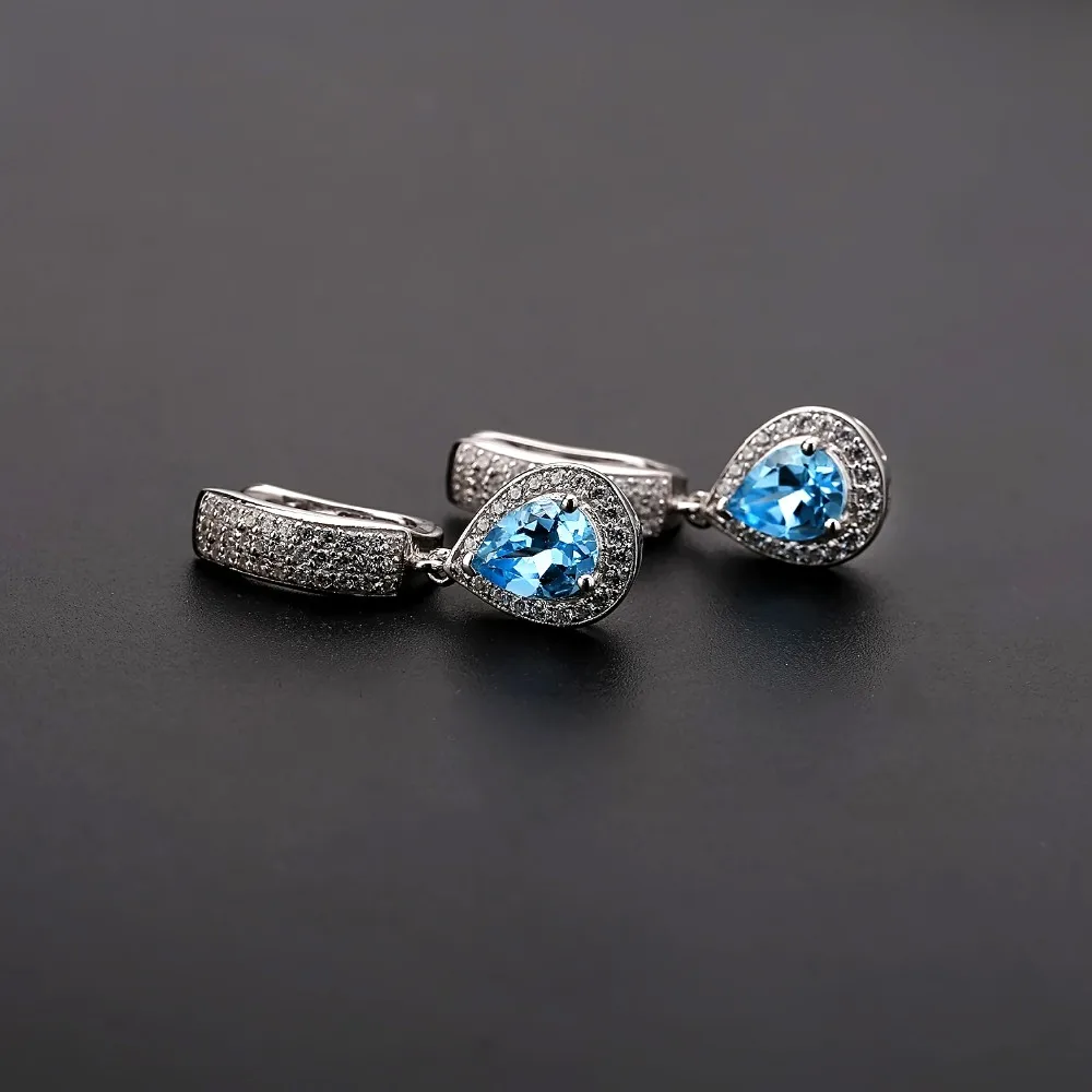 Abiding Custom Natural Swiss Blue Topaz Drop Earrings Genuine 925 ...