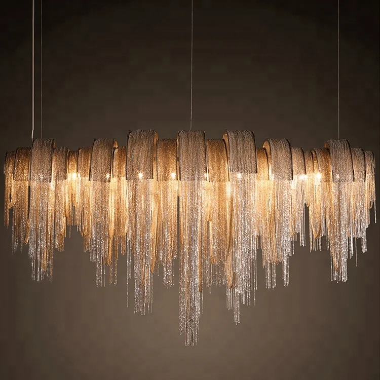 Modern Restaurant Lamp Led Hotel Crystal Chandelier Luxury Home Pendant Light Contemporary Oval Aluminum Chain Chandelier CZ2566