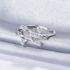 925 silver Korean fresh and temperament zircon leaf ring for women