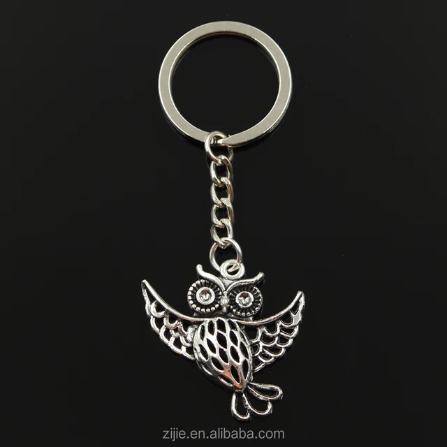 men 30mm keychain diy metal holder chain vintage flying owl 36*