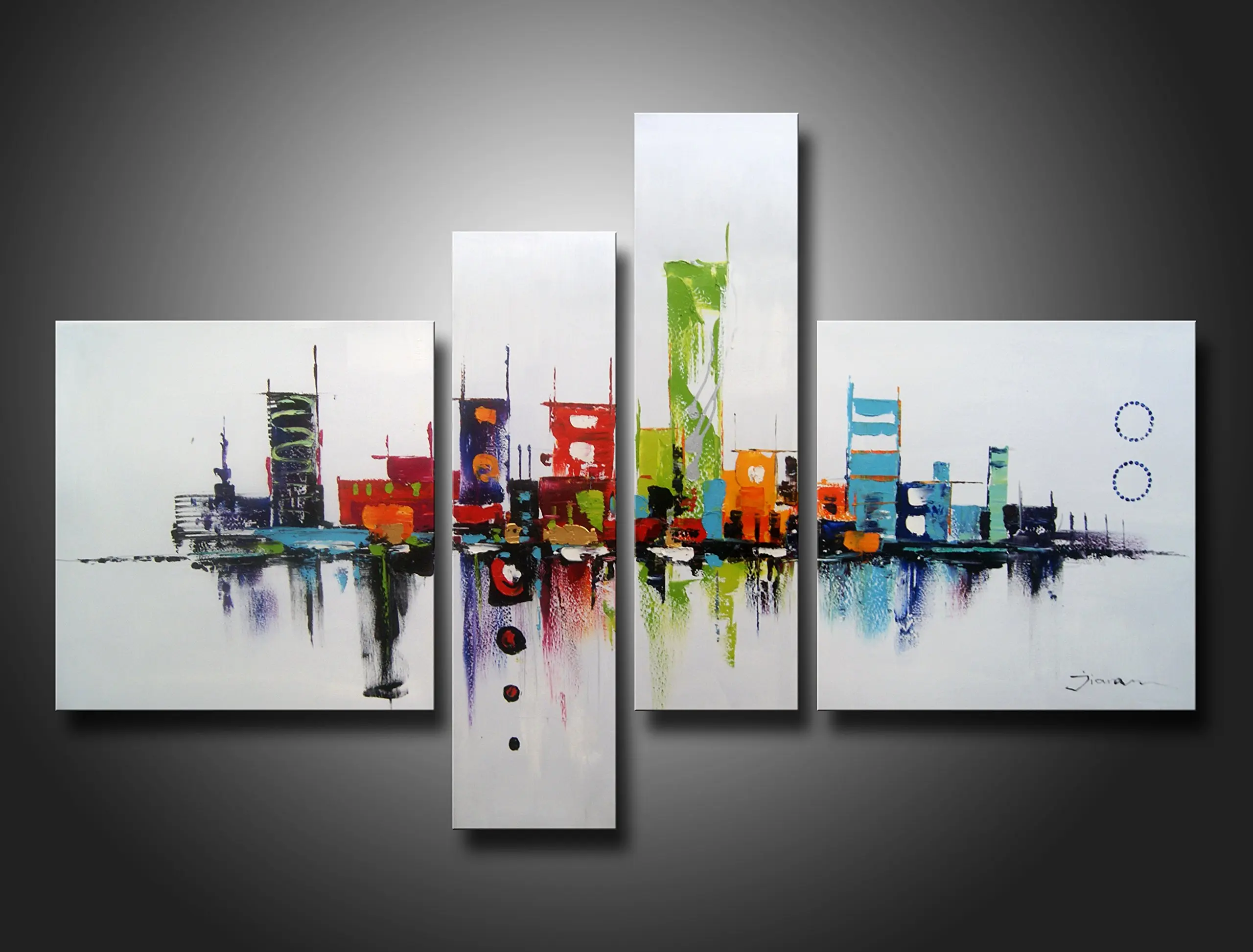 Ode-Rin Art Christmas Gift 100% Hand Painted Modern Oil Paintings Colorful World My Furture Splice 4-piece Wall Decoration-14x14Inchx2pcs,6x20Inchx2pcs