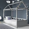 Light dark gray wooden Playhouse bed with groove ends