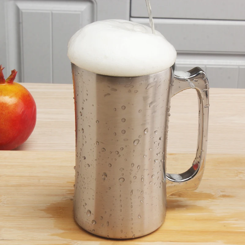 Double Wall Stainless Steel 20oz Large Beer Stein Tumbler With Handle