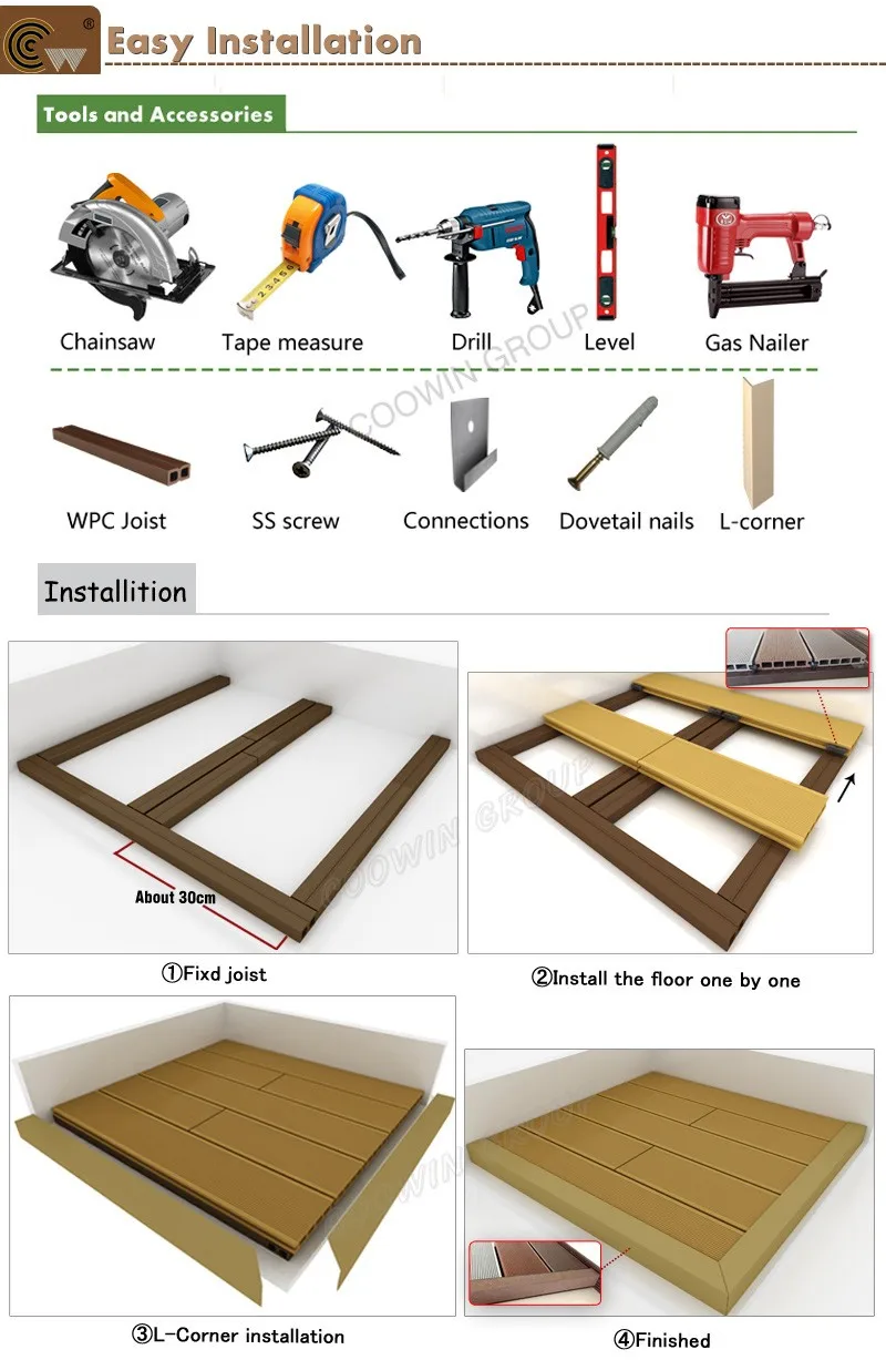 Anticracking Light Weight Wpc Flooring Outdoor Patio Teak 