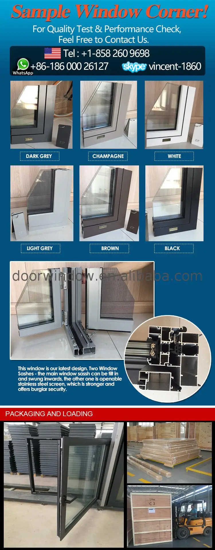 Casement windows and doors made by factory in shanghai comply with american standard 24 x 72