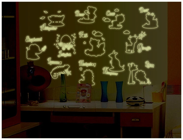 glow in the dark learning animal name dinosaur wall stickers - buy