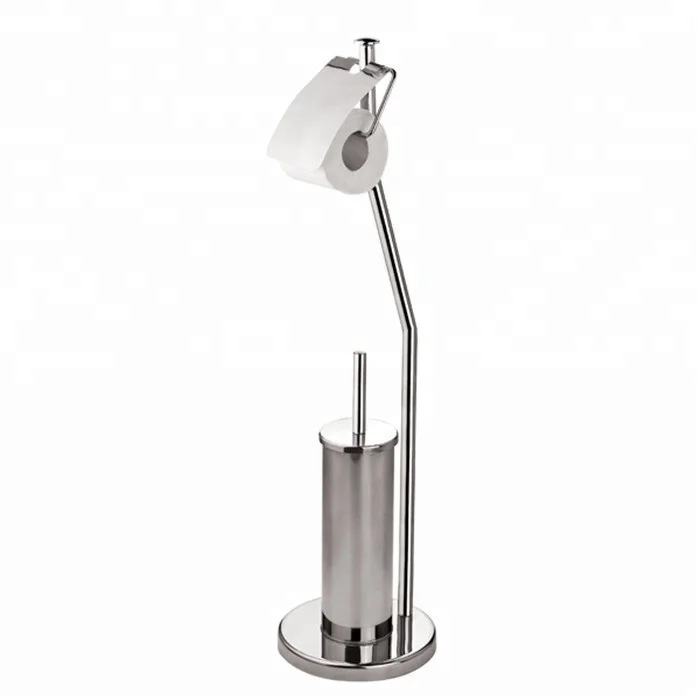 Floor Standing Stainless Steel Toilet Brush And Paper Holder For Home