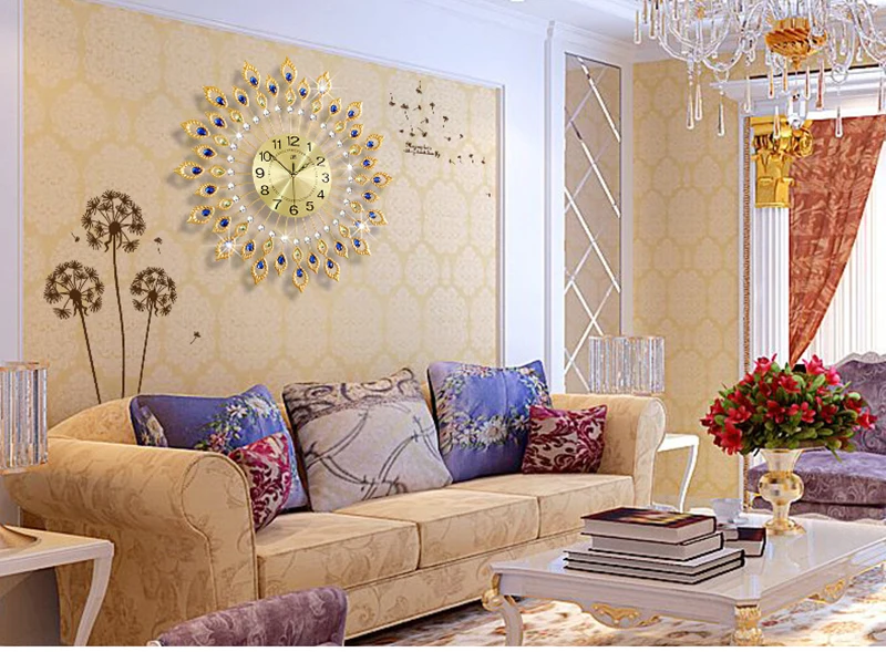 Fancy Peacock Shaped Acrylic Diamonds Metal Decor Art Wall Clock Buy Peacock Wall Clock,Wall