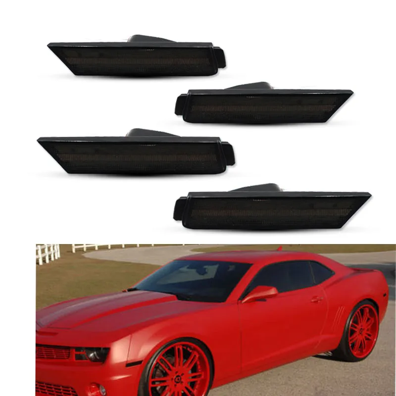 Smoked Lens and Clear Lens, Front & Back Side Marker Lamp Housings For 2010-2015 Chevy Camaro Side Marker Lights,No Bulb/Socket