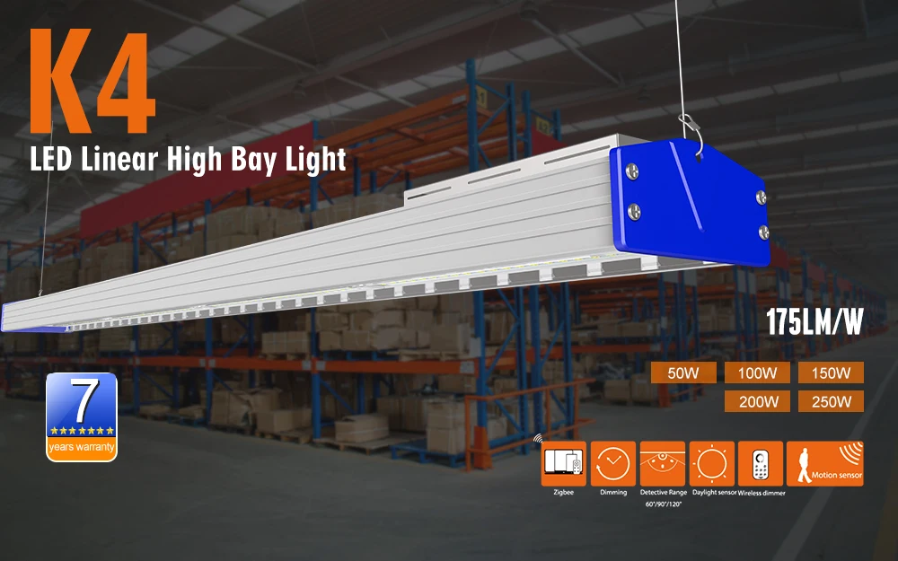 2019 Newest Design Meanwell Driver Factory Industrial Warehouse 200W 250W Linear LED Highbay Light