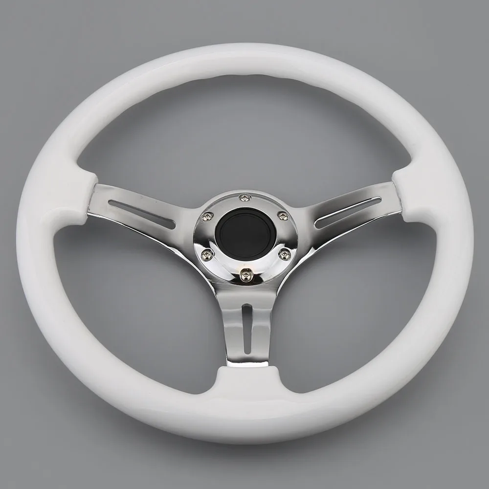 350mm Abs Plastic White Car Steering Wheel,Red Chrome Car Racing