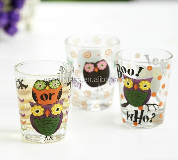 Supplier in China personalized logo shot glasses, christmas printing drinking glass