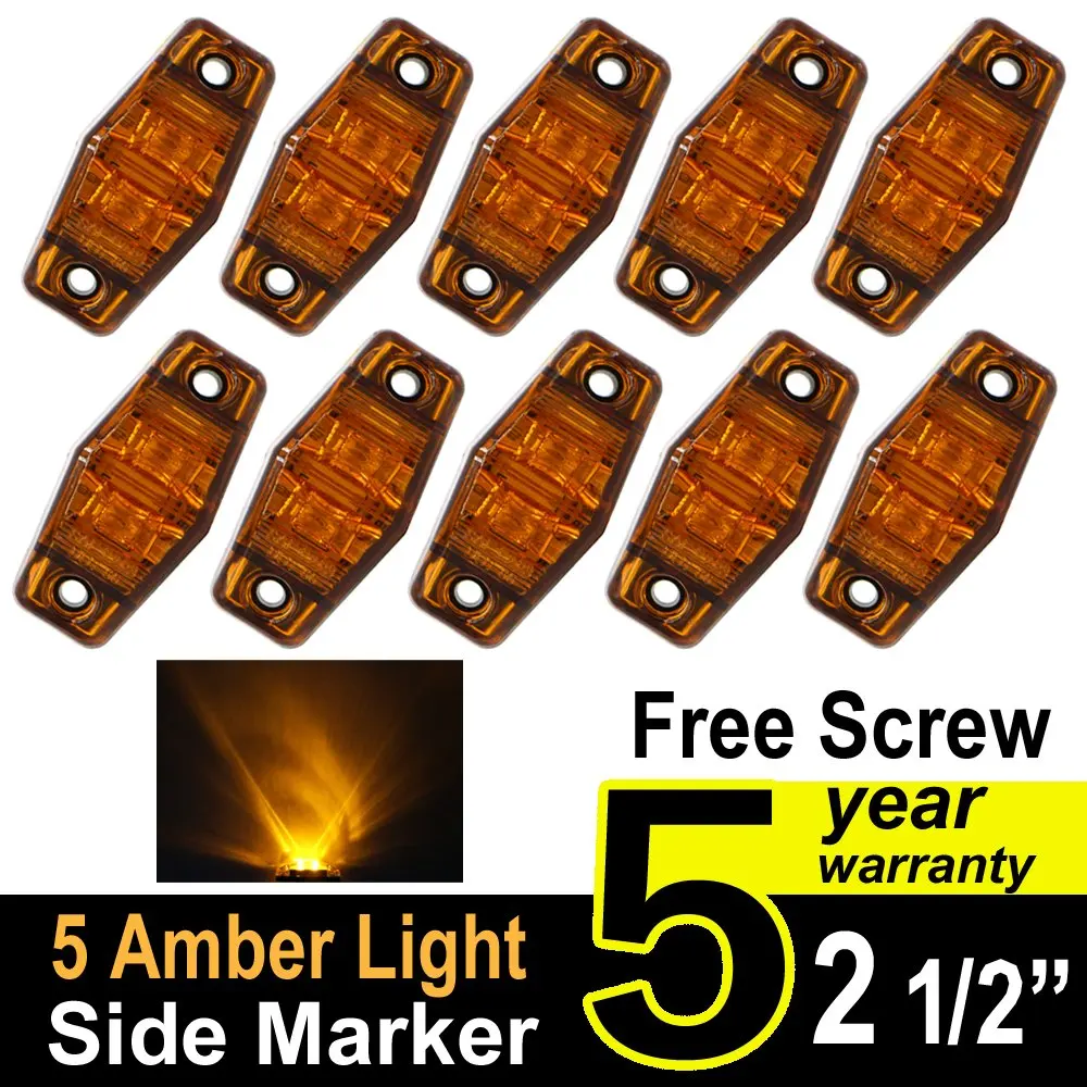TMH 2.5-Inch Amber Surface Mount Flux Side Red LED Marker Light and Lens for Trucks, 10 Pieces