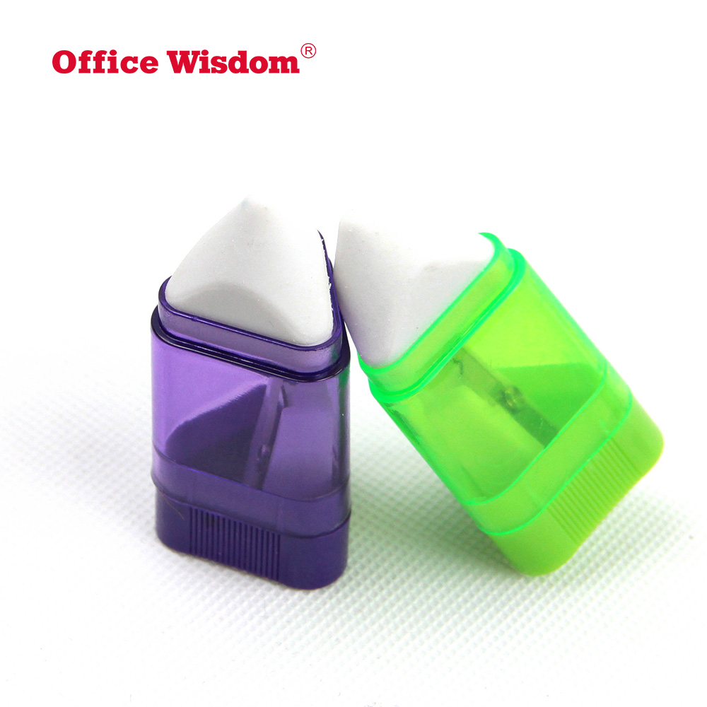 Two Holes Pvc Pencil Sharpeners With Eraser Stationary For Kids Silver Blade Adult Pencil