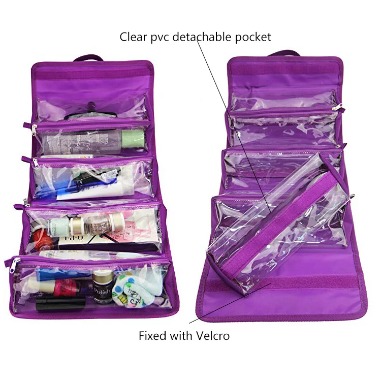 Custom Purple 4 Compartment Pvc Folding Roll Up Hanging Detachable