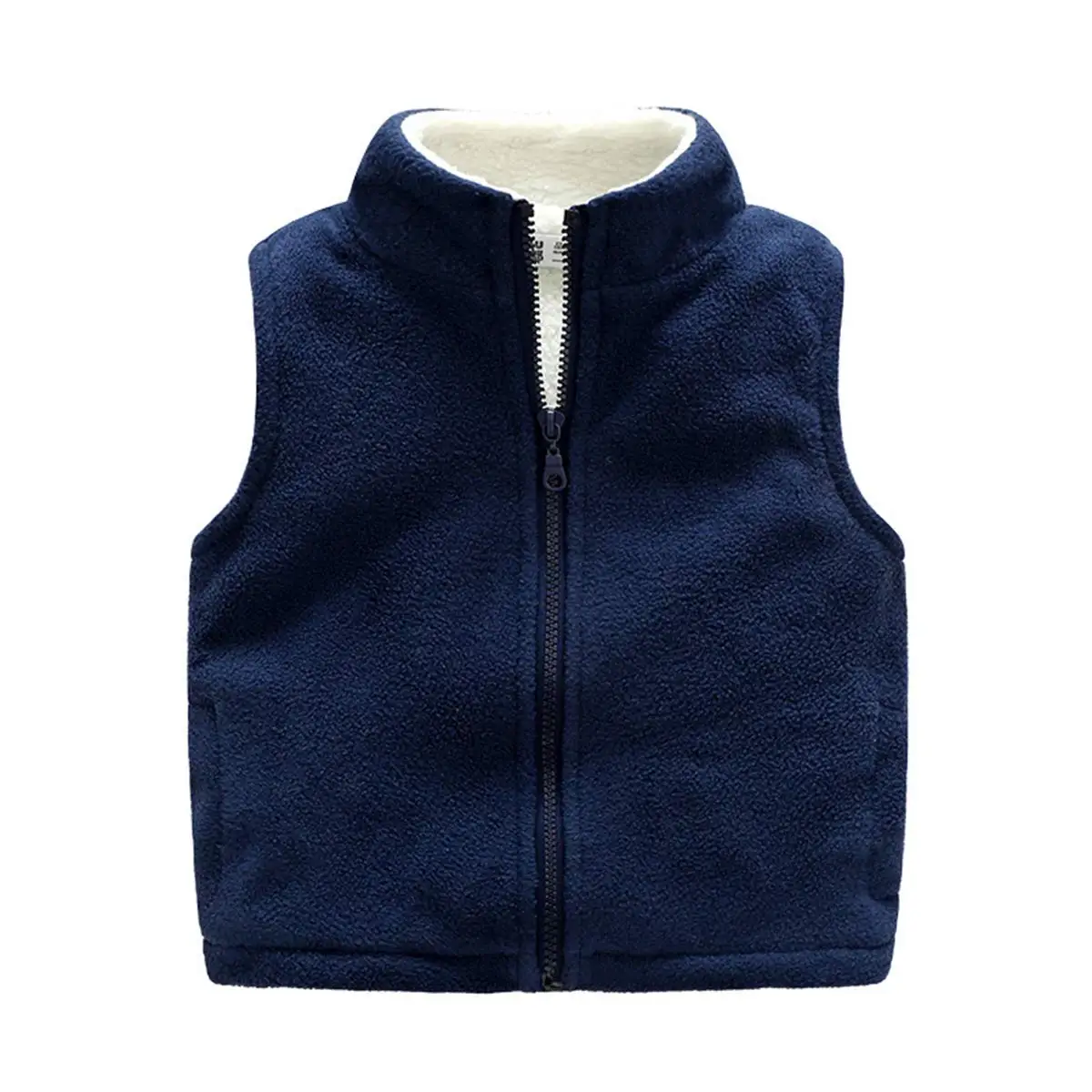 Midudu Boy Vest Fleece Solid Thickened Winter Zipper Sleeveless Jacket Outwear