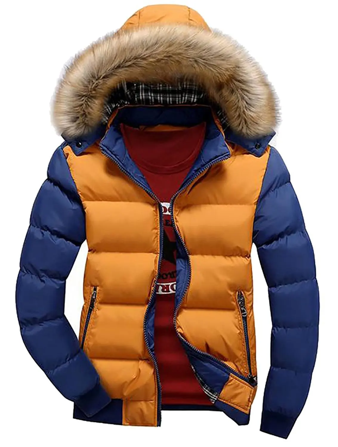 ONTBYB Mens Fashion Outwear Solid Color Hooded Thicken Warm Puffer Jacket