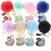 cheap swan and tassel charms custom embroidered keychain for women
