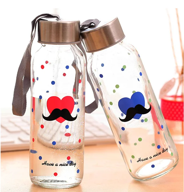 Heat Resistant Glass Water Bottle With Decal Printing Buy Glass Water