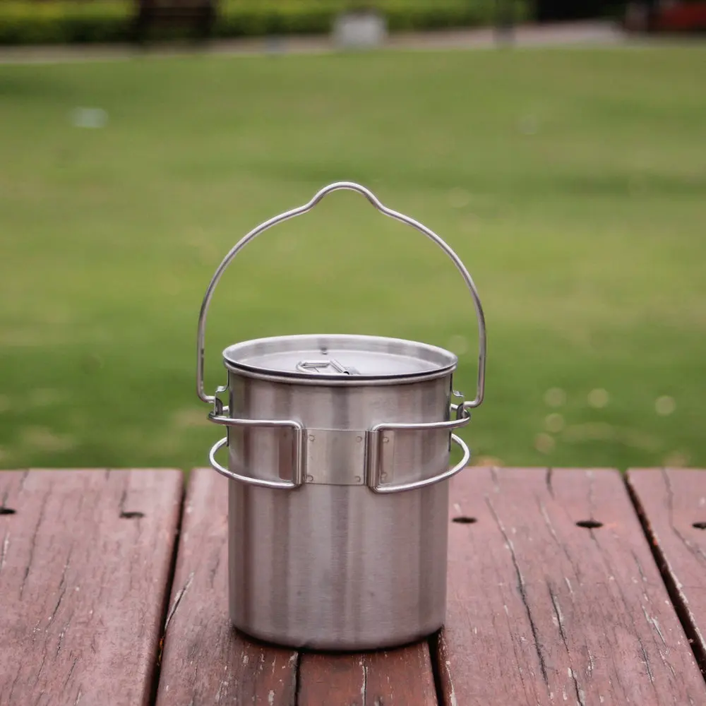 Srdwos Stainless Steel 18/8 Camping Cup Pot With Foldable Handles