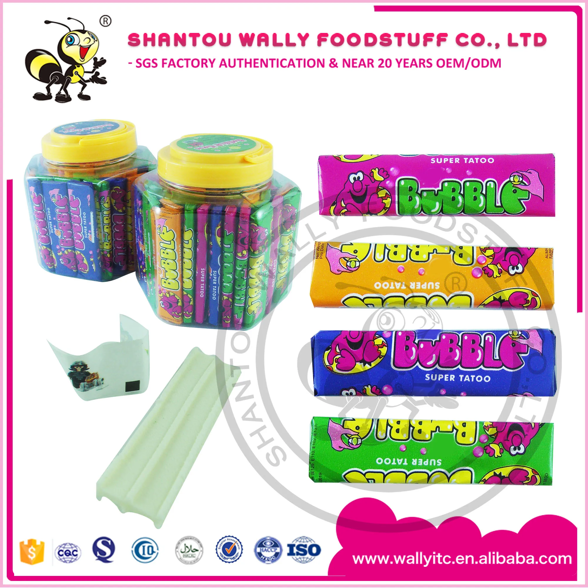 Fruity 7cm Bubble Gum Super Tattoo Sticker Wholesale Bubble Gum Tattoo