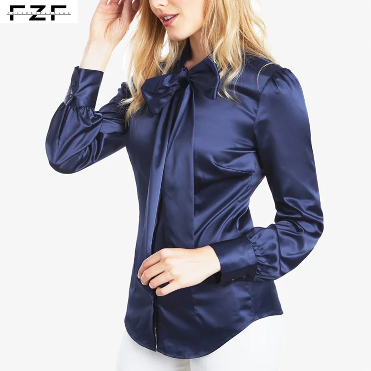 Blusa Y Top De Mujer De Satén Brillante De Oficina Entallada Blusa Y Top De Mujer De Satén Brillante De Oficina Entallada