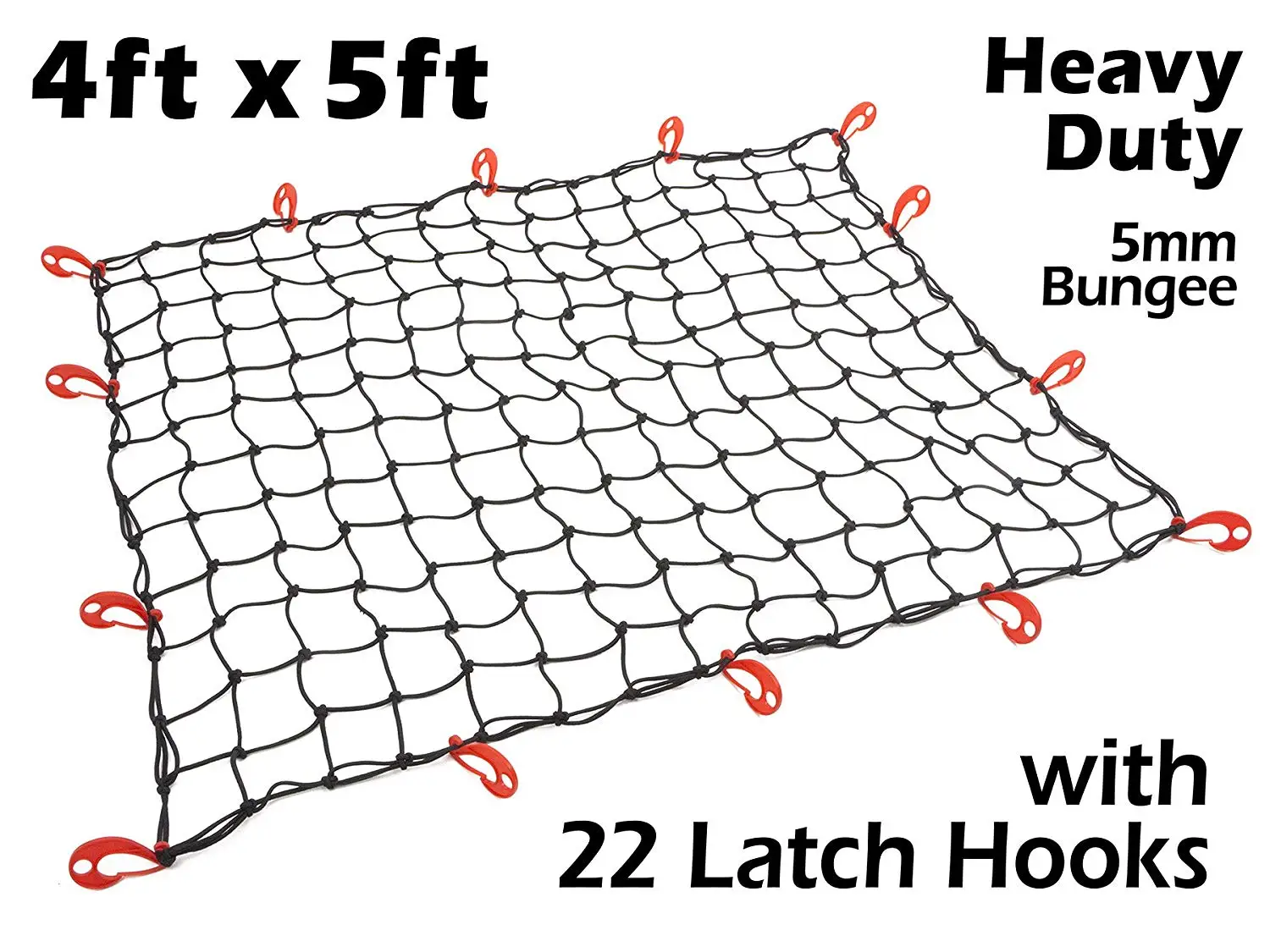 Black Net Stretches to 72 x 90 4ft x 5ft PowerTye Mfg EXTREME Duty 6mm Bungee Elastic Cargo Net 22 Adjustable Large Hooks