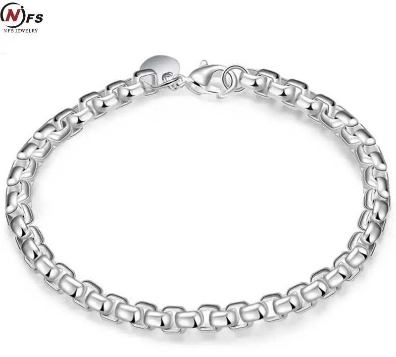 Wholesale Silver Plated Fashion Bracelet Bangle Jewelry Trendy Women Men Round Grid Bracelets Free shipping Friendship