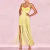 Hot selling strappy bandage dress floor length tassel dress casual maxi dresses for juniors