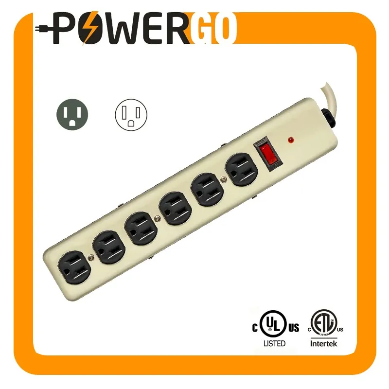 6 Outlet Metal Surge Protector 3 Prong Heavy Duty 3feet 14/3awg Power Outlet Strip Buy Surge