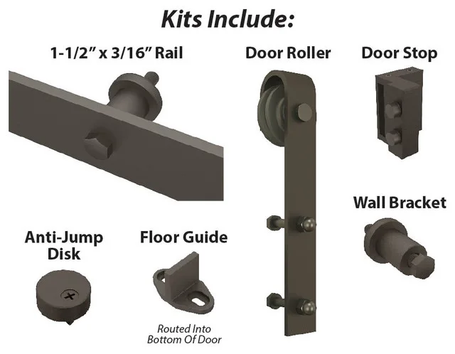 Sliding Door Roller Rail With Door Stop Floor Guide Wall Bracket