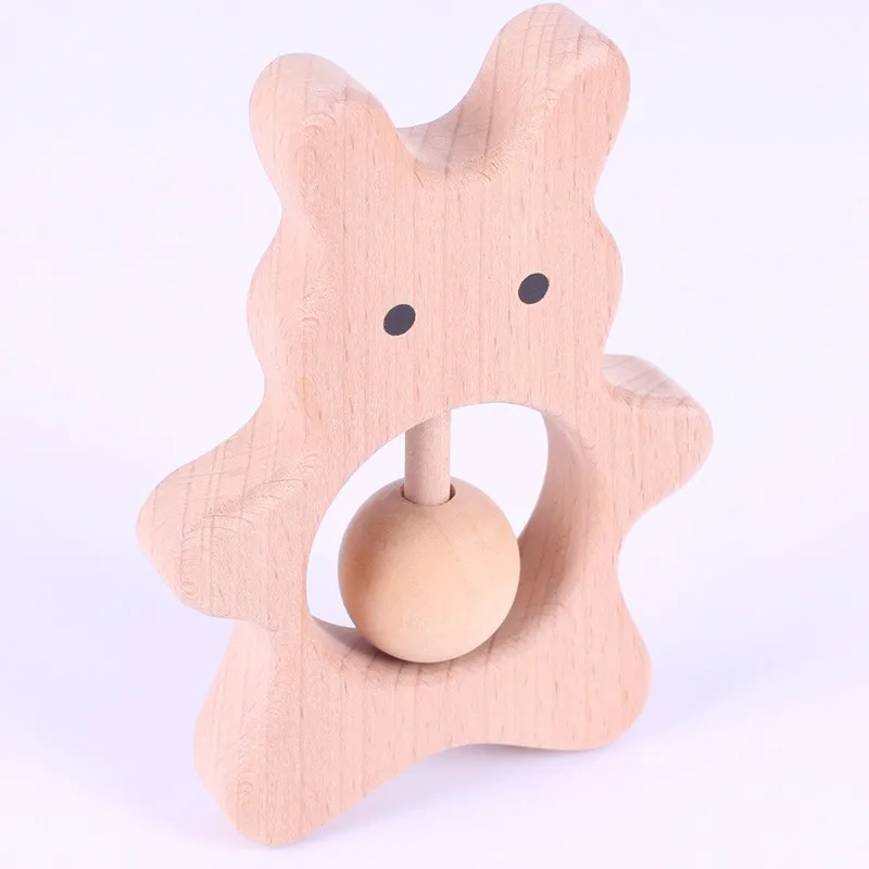 Hot Sale Ecofriendly Natural Beech Custom Made Shape Baby Teether Ring