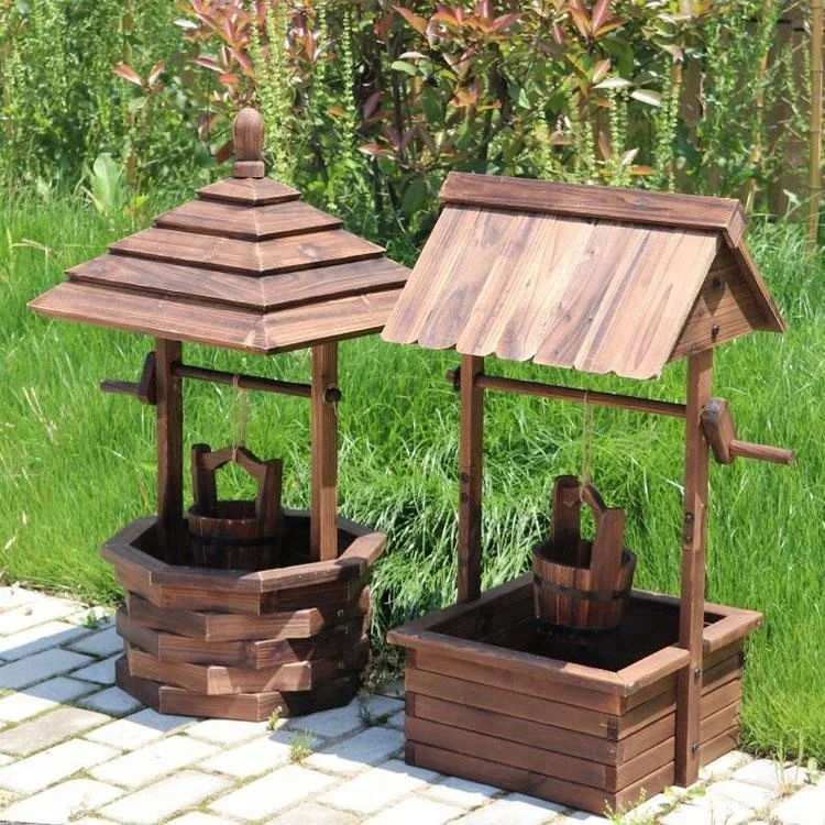 Creative Outdoor Garden Wishing Well Rustic Wooden Patio Flower Wishing Well Rustic Wooden Patio Flower