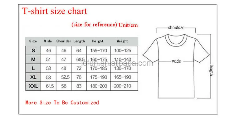 Round Neck T Shirt Size Chart