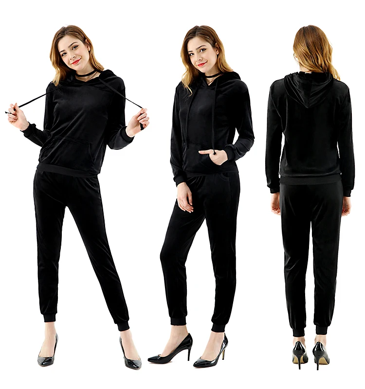 Custom High Quality Women Long Sleeve Black Pullover Hoodie And Pants ...