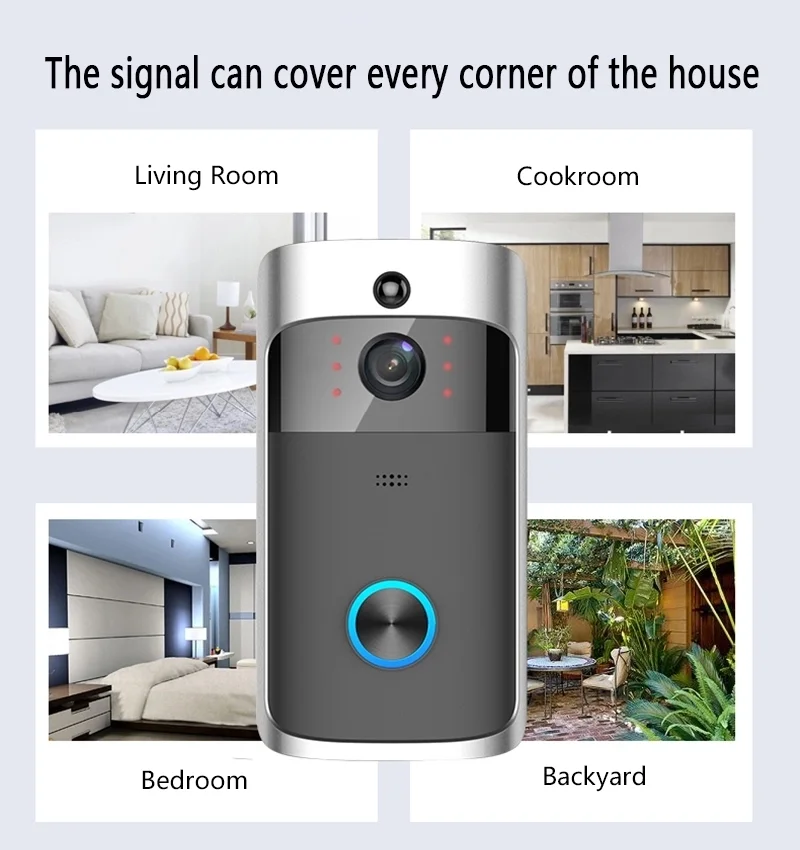 HD 720P Smart PIR Doorbell Video Door Bell Waterproof Doorbell Camera Max 8 Months