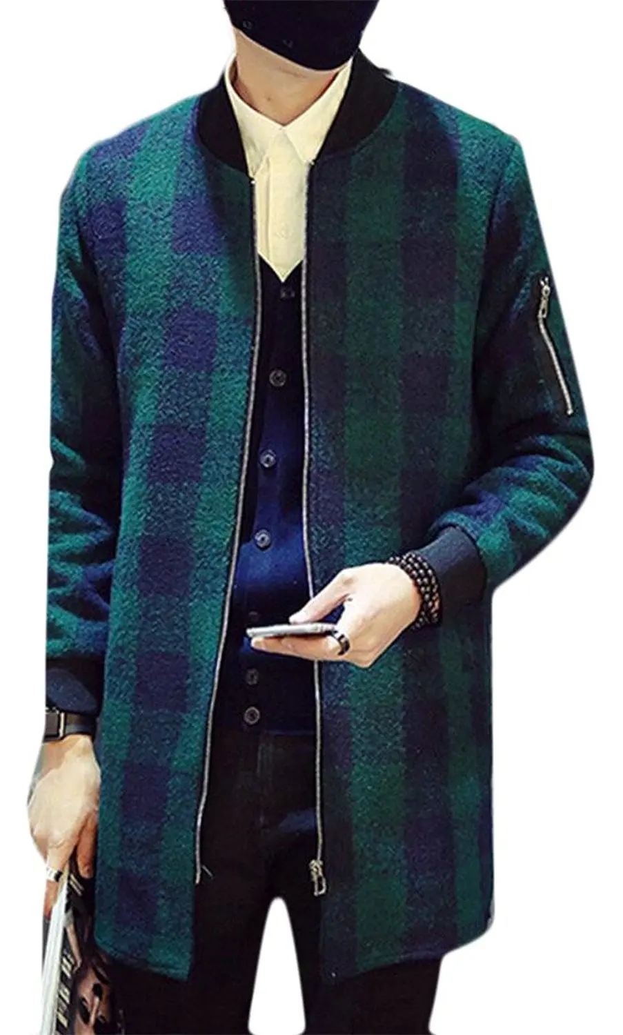 Kankanluck Mens Knit Fashion Mandarin Collar Leather Jacket Coat Padded Coat