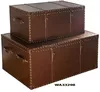 Vintage Brown Tan Leather Trunk Coffee Table