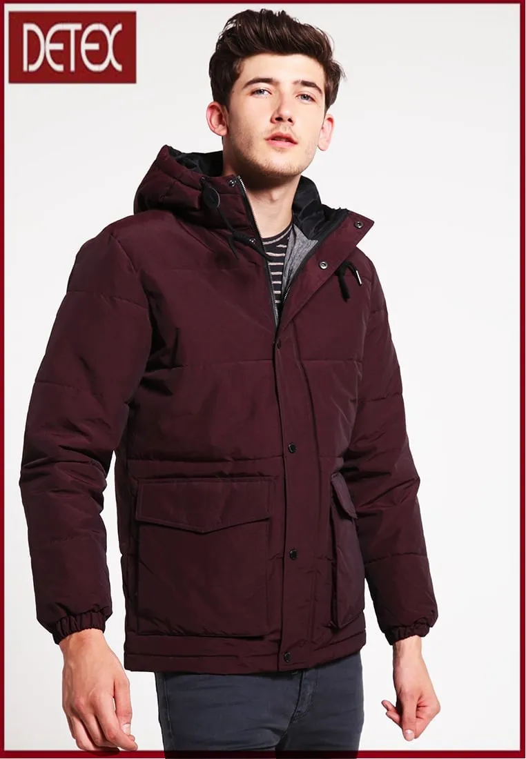 dark red padded jacket