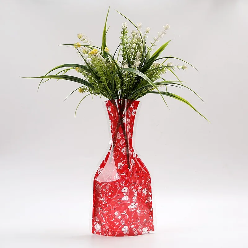 Wholesale foldable beautiful printed plastic bag vases, View plastic