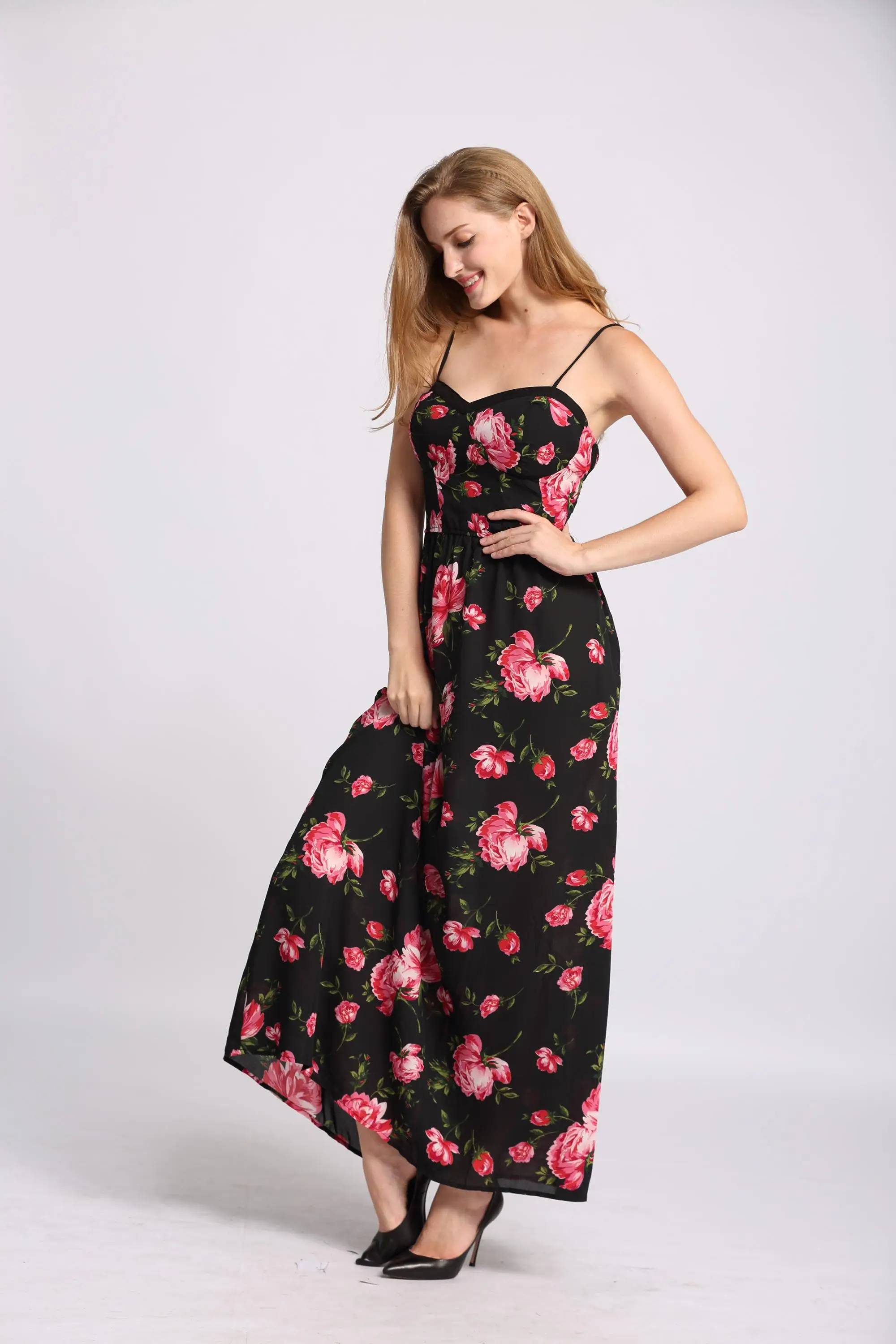 fashion slip floral printed beach brand pretty women maxi dress