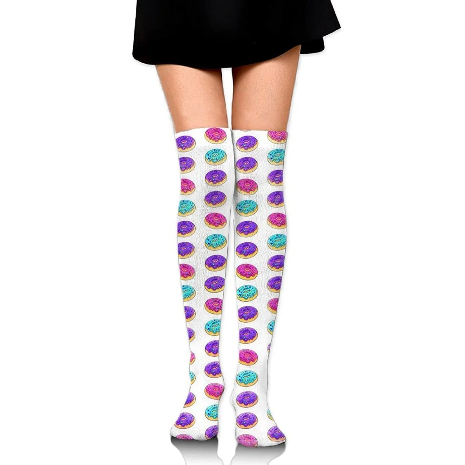 Zaqxsw Doughnut Food Women Vintage Thigh High Socks Thermal Socks For Ladies