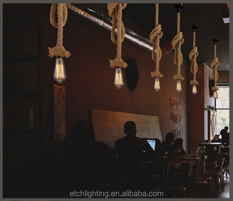 2 Heads Led E27 Filament Bulb Hanging Lamps Vintage Hemp Rope Lamp