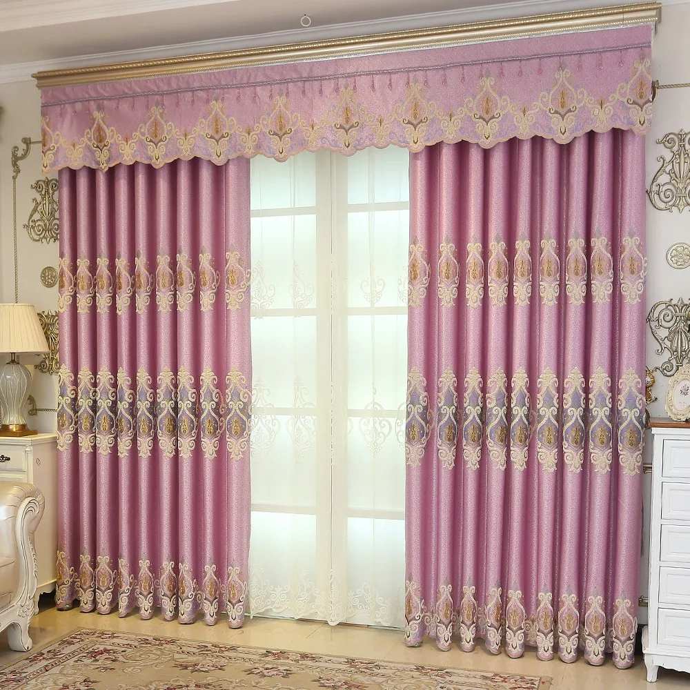 European Style Ready Made Polyester Embroidery Curtain Fabric For Room