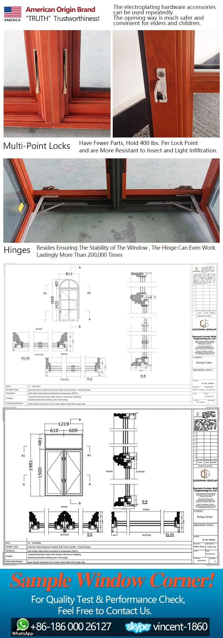 Casement window wood crank carved wooden frame