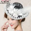 Royal Sinamay Black Hat Fabric Feather Fascinator Hats with Lace Brim 677HC