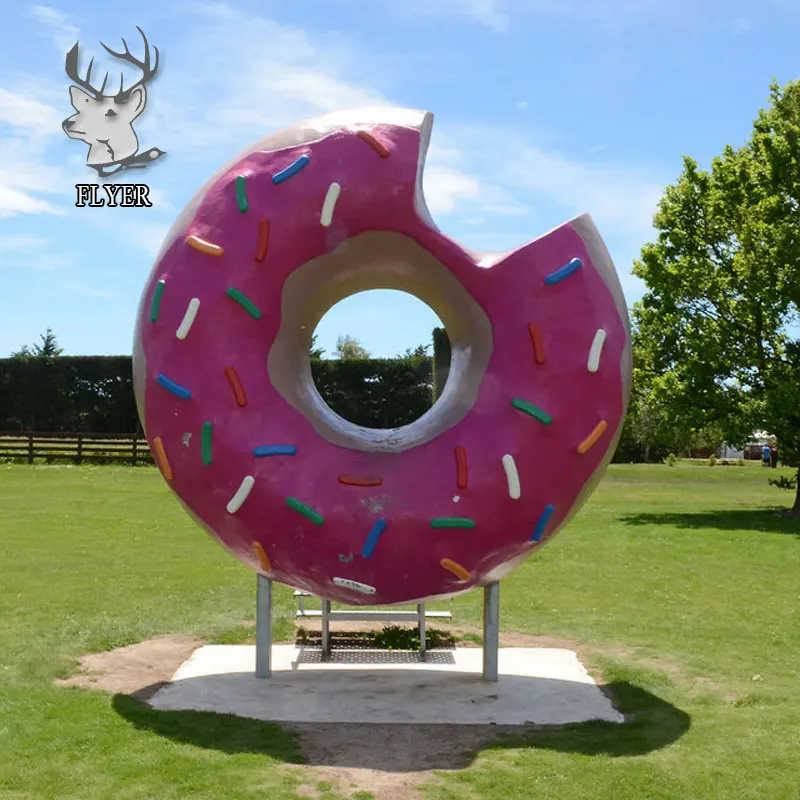 Hand Made Giant Food Model Fiberglass Donut Statue For Outdoor Shop